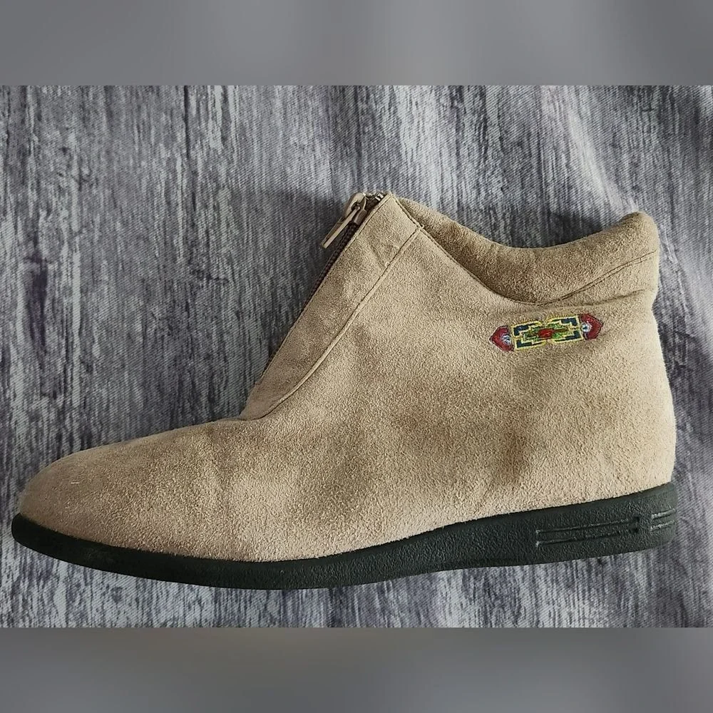 Beacon Comfort‎ Ankle Boots Zip Up Beige Suede Casual Everyday Shoes